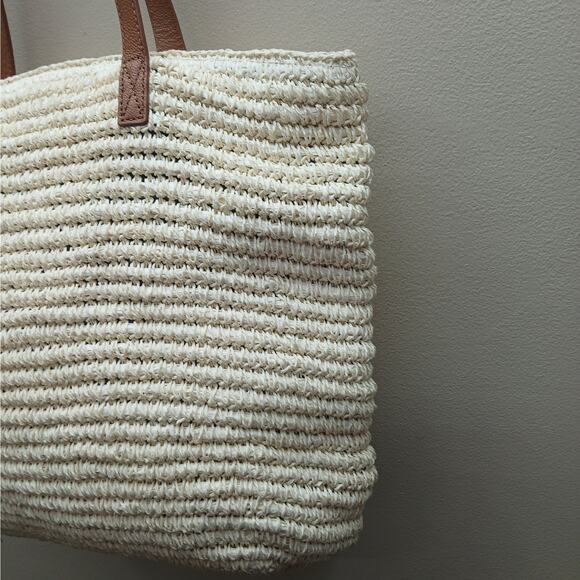 Talbots Leather Trim Straw Shoulder Tote Bag Boho Beach Vacation Coastal Cruise - Picture 15 of 15